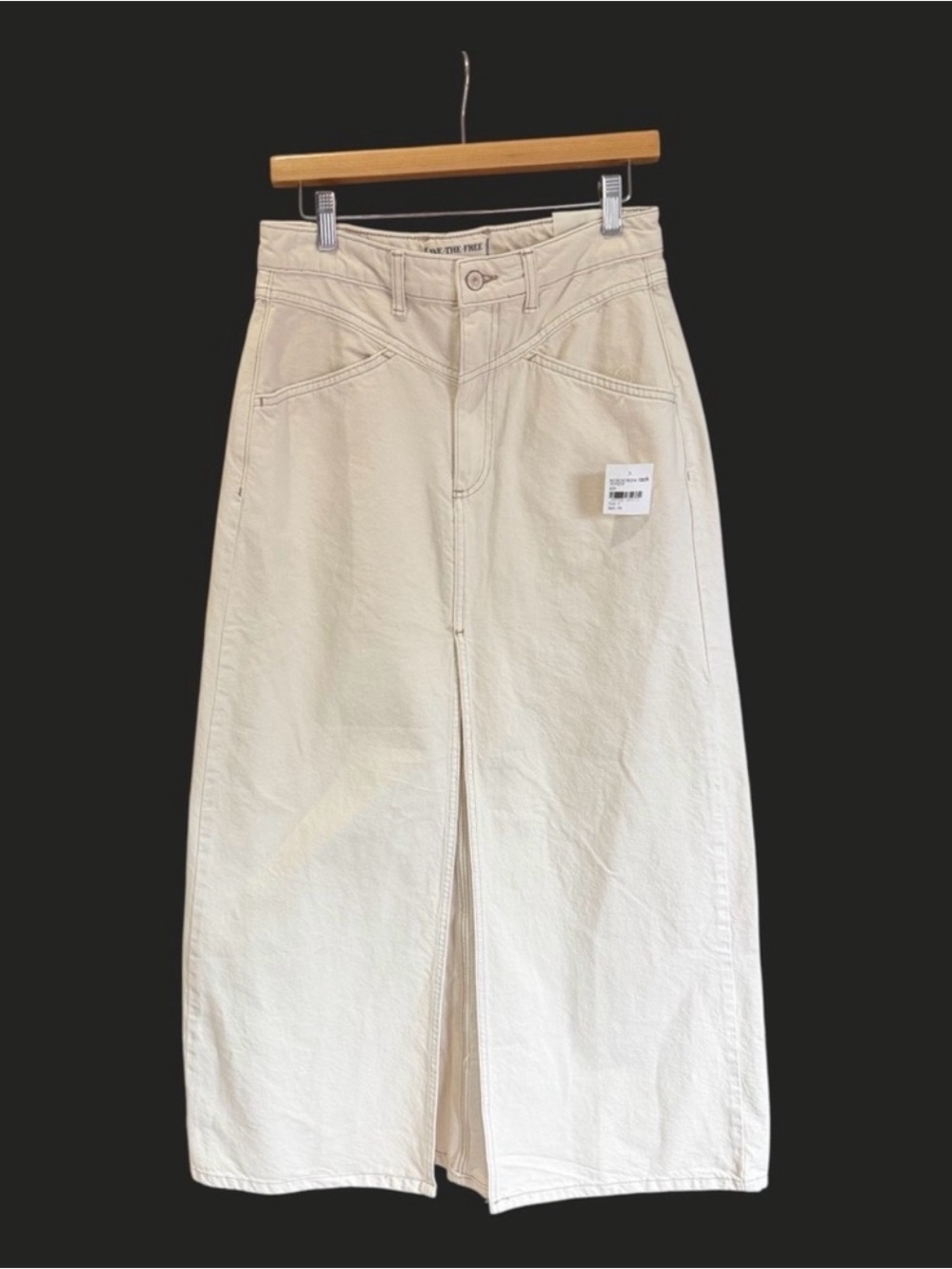 FREE PEOPLE WE THE FREE Come As You Are Denim Maxi Skirt Ivory Cream - Picture 3 of 5